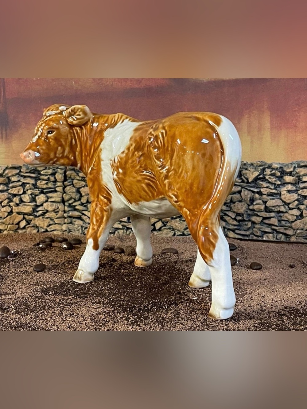 Ceramic Beswick  Brown and White Cow Figurine - Decorative Home Art